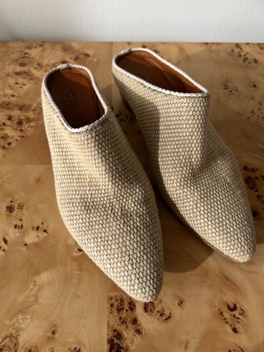 Aquatalia Fife Cream Woven Leather Weatherproof Italian Slide Mules 6.5